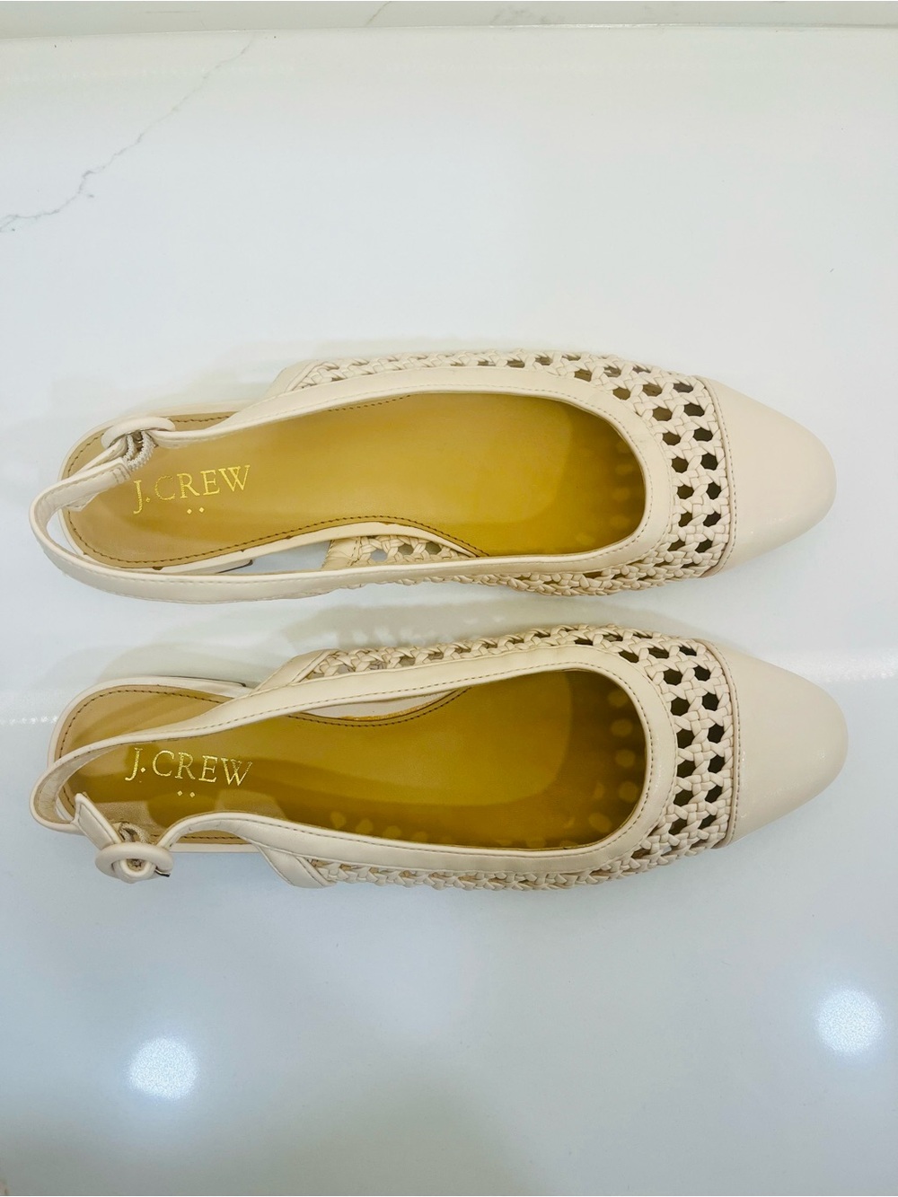 J.Crew Cream Woven Slingback Flats Size 8.5 Coastal Chic Pointed Toe Shoes - Picture 4 of 10